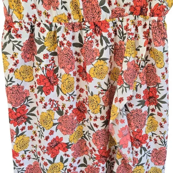 LOFT Floral Midi Dress Faux Wrap Ruffle Adjustable Straps Elastic Waist Large - Picture 7 of 10